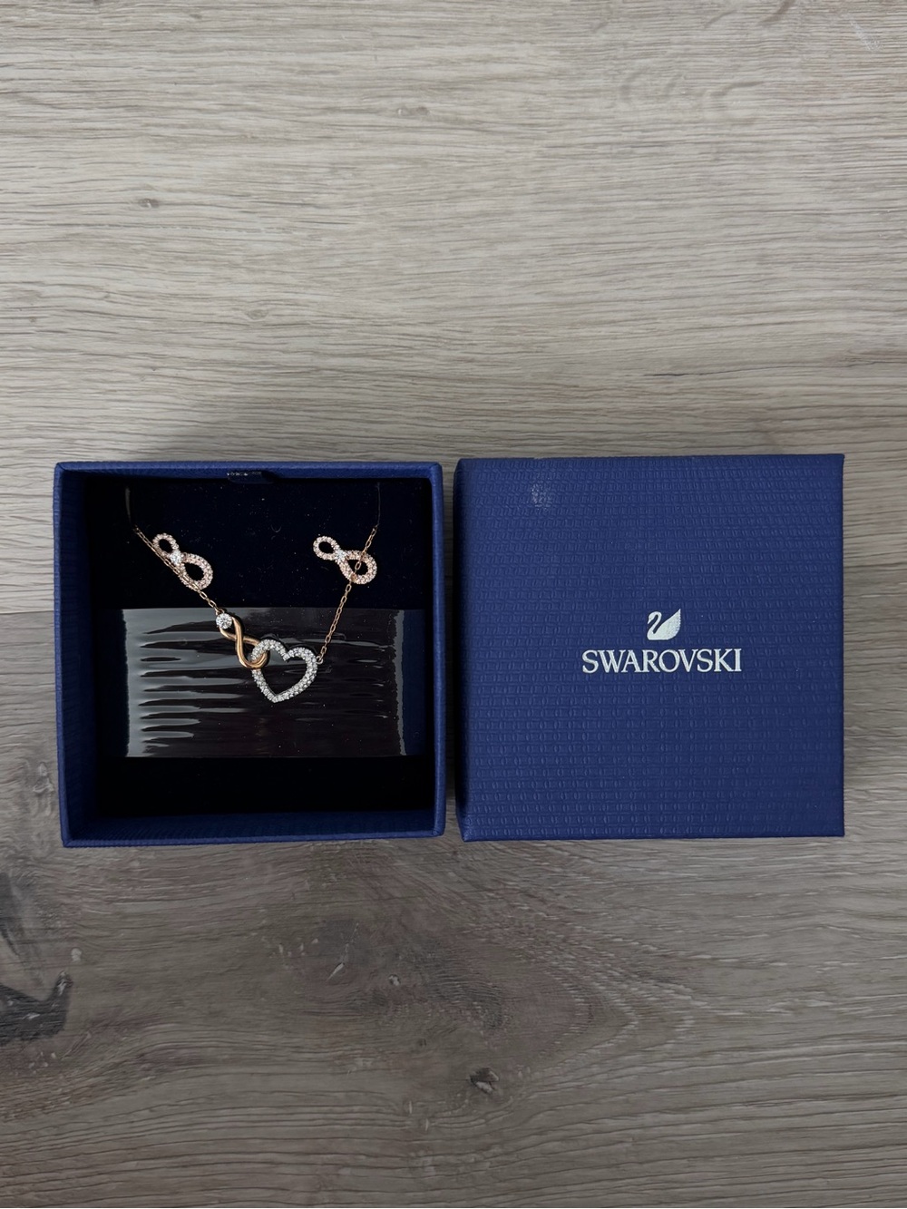 Swarovski Rose Gold and Silver Crystal Heart & Infinity Necklace